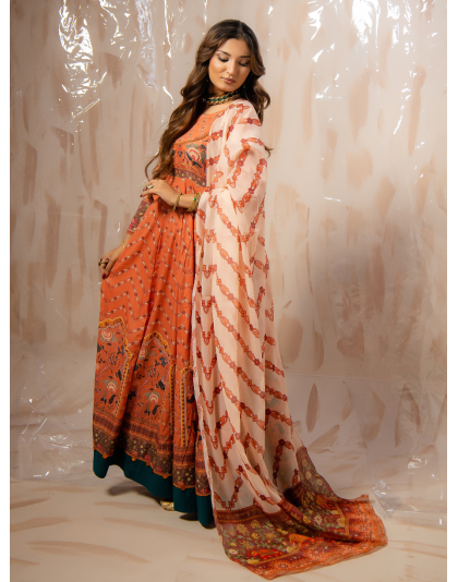 Coral Blossom Premium Lawn Frock Set