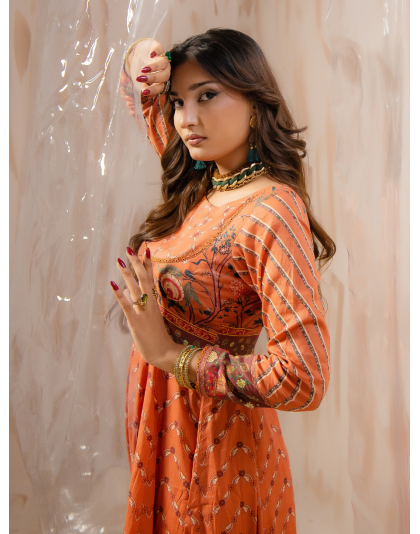 Coral Blossom Premium Lawn Frock Set