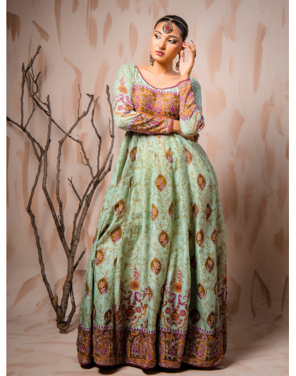 Mint Green Heritage Premium Lawn 3 Piece Frock Set