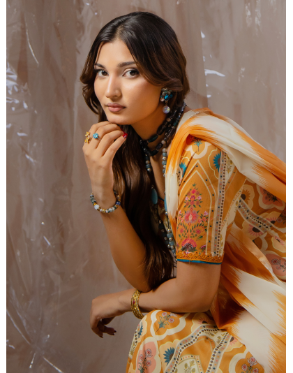 Mustard Heritage Premium Lawn 3 Piece Frock Set