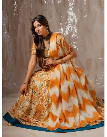 Mustard Heritage Premium Lawn 3 Piece Frock Set