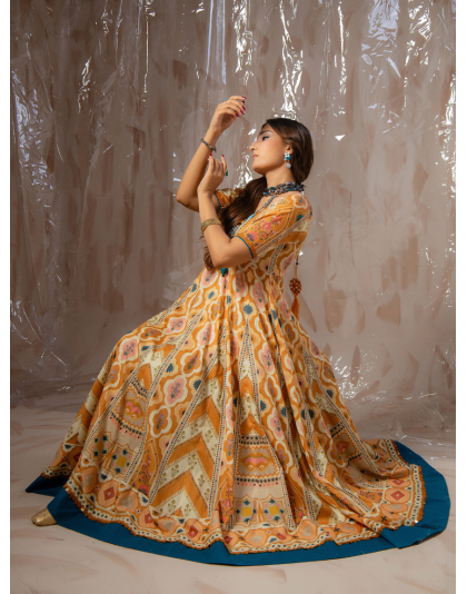 Mustard Heritage Premium Lawn 3 Piece Frock Set