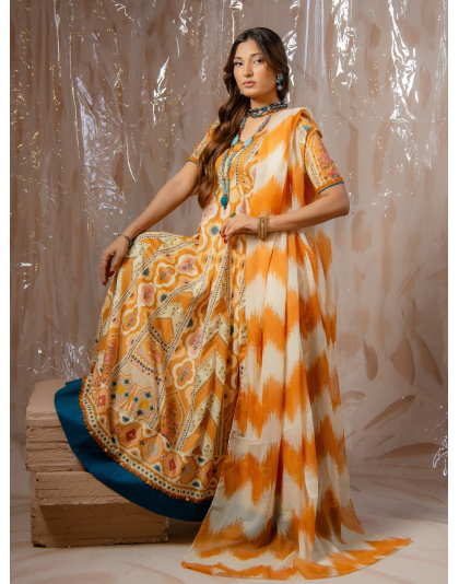 Mustard Heritage Premium Lawn 3 Piece Frock Set