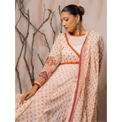 Peach Heritage Premium Lawn 3 Piece Frock Set