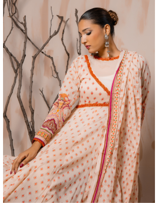Peach Heritage Premium Lawn 3 Piece Frock Set